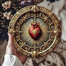 Vintage Sacred Heart Aluminum Wall Art - Golden Red Religious Decor, Home Office Spiritual Art - 彩色 - 查看 3