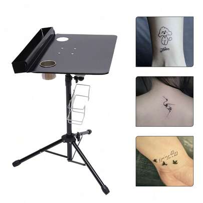 Tavolo da lavoro portatile per tatuaggi regolabile in altezza - Superficie di lavoro 33x47 cm, altezza regolabile da 61 a 107 cm, postazione di lavoro per tatuaggi con contenitore per inchiostro e spazio di archiviazione per tavolo per strumenti da salone, banco da lavoro per accessori e attrezzature per tatuaggi, nero