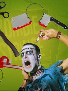 1/4件万圣节头箍见刺刀菜刀剪刀斧头锤仿真穿头吓人菜刀扣恐怖角色扮演道具头箍，万圣节恶作剧拍照道具