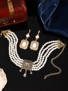 1 套手工摩洛哥风格珠宝套装 - 项链和耳环，镶嵌水钻，适合新娘、婚礼、派对、节日 - 彩色 - 查看 4
