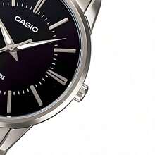 Casio 卡西欧男士商务石英表，不锈钢表带，黑色表盘，银色表链，优雅商务，精美腕表，送给他的礼物，男友/父亲，日常佩戴，生日、周年纪念日、情人节礼物 MTP-1303D-1A - 黑色 - 查看 10