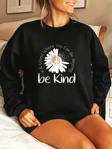 Women's Be Kind Printed Sweatshirt - Cozy Fall/Winter Pullover, Long Sleeves, Crew Neck, Casual, Perfect For Halloween Party Outfits, Everyday Fall Fashion And Fall/Winter Outfits, Playful Design, Soft Fabric, Comfortable Material, Fashion Apparel