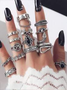 1 pezzo Ritratto di donna vintage, Croce, Cuore, Motivo Mano di Fatima Set di 15 anelli, Gioielli di moda da donna, Anelli cubici di zirconia minimalisti e delicati