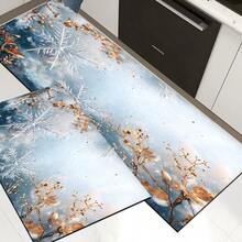 1 pieza Alfombra de gel de sílice con estampado de copos de nieve navideños, alfombra rectangular para sala de estar, dormitorio, pasillo, baño, lavandería - Poliéster, apta para decoración interior y exterior del hogar, se puede usar como regalo y decoración navideña