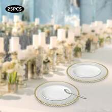 ZhdnBhnos CNCEST 25 X Charger Plates,Clear Charger Plates, Dinner Charger Plates,Table Charger Plates (Clear, Gold) - 25件-金色-14 - 查看 5