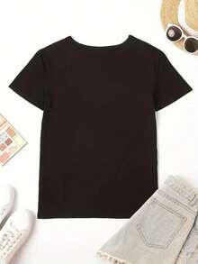 Women'S Casual Short Sleeve T-Shirt With R.M. Williams Australia Letter Print - Crew Neck, Breathable Stretch Fabric, All-Season Comfort, Sizes S-XXL, Casual Wear|Casual Style|Stretchy Fabric - 黑色 - 查看 4
