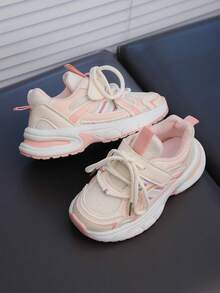 1 Pair Girls' Anti-Slip Soft Sole, Breathable Comfortable Sports Shoes, Versatile Girls' Tennis Shoes, Suitable For All Seasons - Beige - View 2