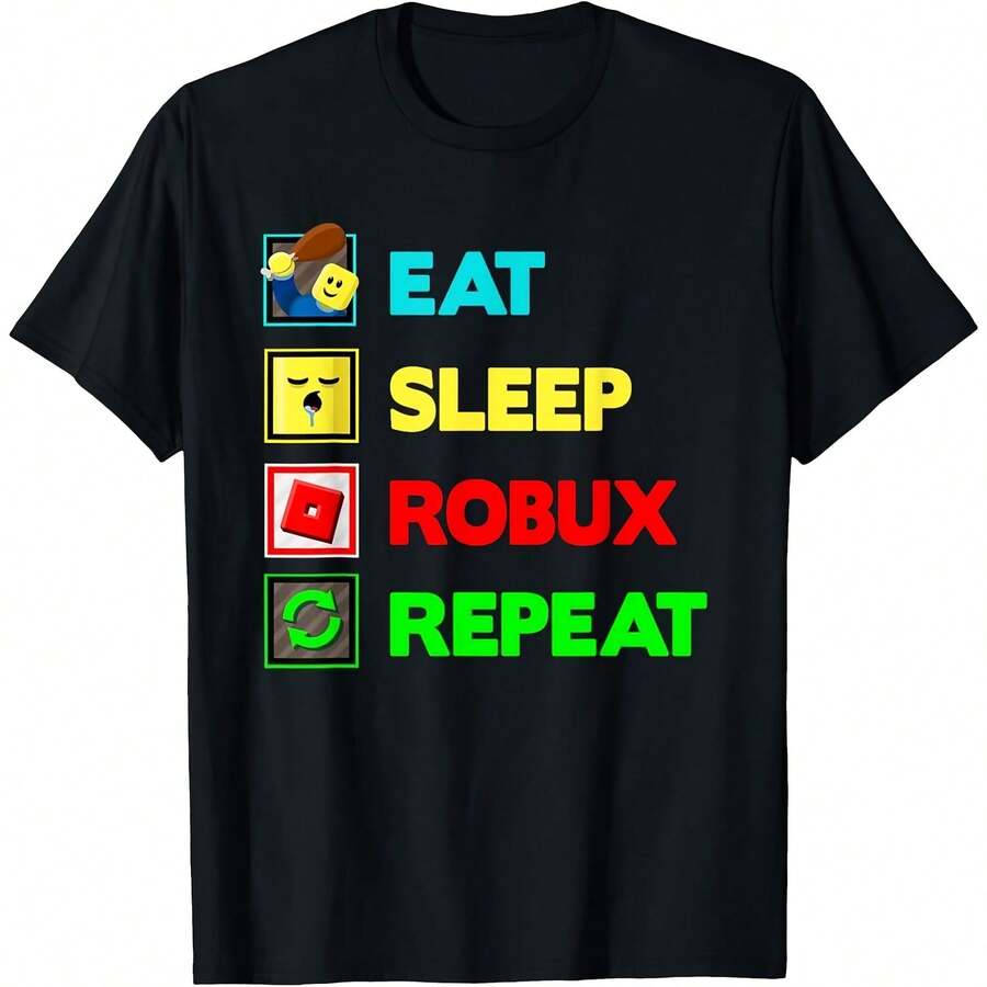 Eat Sp Robux Repeat Funny Gamer For Kids Boys Girls Hoodie Or T-Shirt - 黑色1 - 查看 1