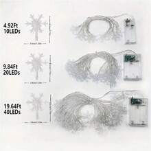 Luzes de Corda em Forma de Floco de Neve com LED para Natal - Alimentadas por Bateria, Sem Fio, Opções de 10/20/40/80 LEDs, Para Decoração de Feriados, Suprimentos para Festas, Decoração de Casa e Quarto, Presentes de Aniversário e Natal
