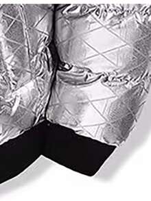 1pc Men's Silver Shiny Reflective Cuff Patch Pocket Design Cold-Resistant Padded Coat, Minimalist Hooded Style, Machine Washable, Versatile Old Money Style, Fall/Winter