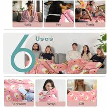 1 pièce Couverture en flanelle avec design d'éléments de Noël, représentant le Père Noël, le bonhomme de neige, l'homme en pain d'épices et les designs d'élans. Super douce, chaude et confortable pour le canapé et le lit. Peut être utilisée comme couverture de climatisation et couverture rafraîchissante. Cadeau idéal pour Noël à offrir à la famille et aux amis. Décoration d'intérieur créative avec des motifs intéressants. - Multicolore - Voir 9