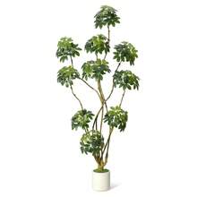 mteryoing 5/6/7ft Artificial Ficus Tree Fake Plant Indoor, Realistic Large Potted Floor Plants With Multiple Trunks For Home Office Decor, Housewarming Gift - 7英尺 - 查看 10