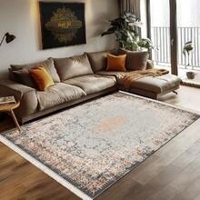 Digitally Printed Rug With Non-Slip Dot Backing And 3 Mm Foam Padding. Made From 100% Durable Polyester Fabric With Elegant Tassels. Available In Multiple Sizes. Perfect For Living Rooms, Bedrooms, Hallways, And Offices. Made In Turkey. - Grey - View 1