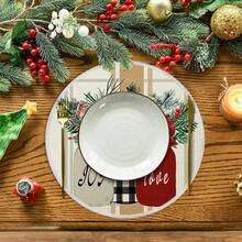 1 buc/4 buc/6 buc/60 buc Covorașe rotunde cu motive florale de Crăciun, frunze verzi și fructe de pădure roșii, covorașe din in de Crăciun, covorașe rezistente la pete, potrivite pentru casă, sufragerie și restaurant, decor de masă, articole pentru casă