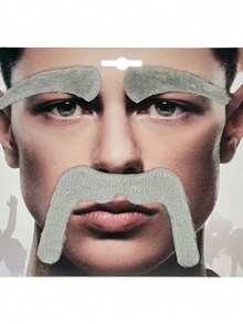 1 Set Men's Fake Mustache And Eyebrows Card Individually Packaged, Self-Adhesive Fake Mustache And Eyebrows, Suitable For Halloween Parties, Halloween Costumes, Role-Playing, Holiday Parties, Cosplay Props