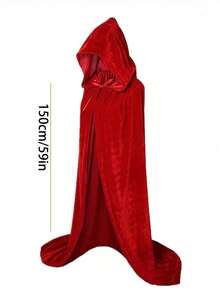 1pc Unisex Party Performance Hooded Cape Cloak With Velvet Fabric, Ideal For Various Festivals, Halloween Cosplay Costume, , Devil, Vampire, Dress Up,Festival Costume Props,Christmas Costumes.(The Color And Material Of The Rope On The Cloak Are Random) - Multicolor - View 5