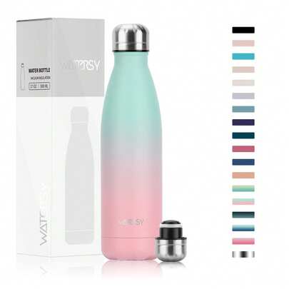  1 st WATERSY isolerad vattenflaska i rostfritt stål, dubbelväggig termos i metall, håller sig kall i 24 timmar och varm i 12 timmar, termosflaskor i metall, 500 ml, för utomhusbruk, arbete, gym, skola