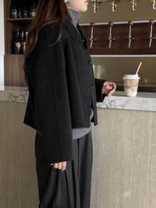 时尚短款女士西装外套，厚实修身，适合秋冬 - 黑色 - 查看 3