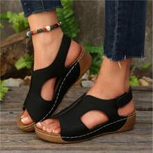 Retro And Elegant Ceiling! Mary Jane Open-Toe WedgeHeels, Synthetic Leather ³ Thick Bottom Non-Slip, SolidColor Insole + Simple Design, Exquisite And Elegant For AlSeason