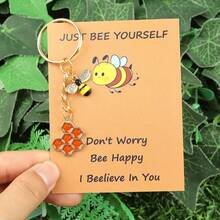 1pc/2pcs Inspirational Gift Keychain With Bee & Sunflower Design, "Be Yourself" & "Thank You For Helping Me Grow" Messages, Motivational Gift, Encouragement Card, Autumn Thanksgiving Accessories School Car Accessories Cute Goth Y2k Halloween Accessories Teachers Day - Orange - View 10