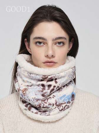 1 pieza Cuello de forro polar con estampado de graffiti, bufanda casual para exteriores, regalo, ocio