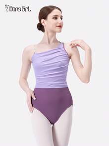 DonsGirl 1 Piece Women's Ballet Dance Leotard - Asymmetric Single Shoulder With Sexy Shoulder Strips Design, Elastic Mesh Patchwork, Gymnastics /Dance Performance Outfit - 紫色 - 查看 5