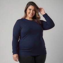 Kit 04 Plus Size T-Shirt Women's Long Sleeve Cotton Round Neck Blouse - Black White Gray Blue - View 5