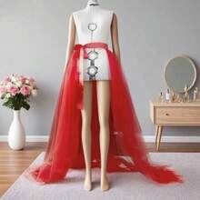 1pc Tulle Skirt, New Arrival European & American Style, Tie-Waist Long Tail Skirt, Black/White/ Red/Purple/Rose Red/Suitable For Prom, Halloween Cosplay Party Costumes, Valentine's Day, Autumn Women's Clothing