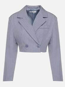 Veste courte croisée avec rayures délicates - Bleu azur - Voir 6