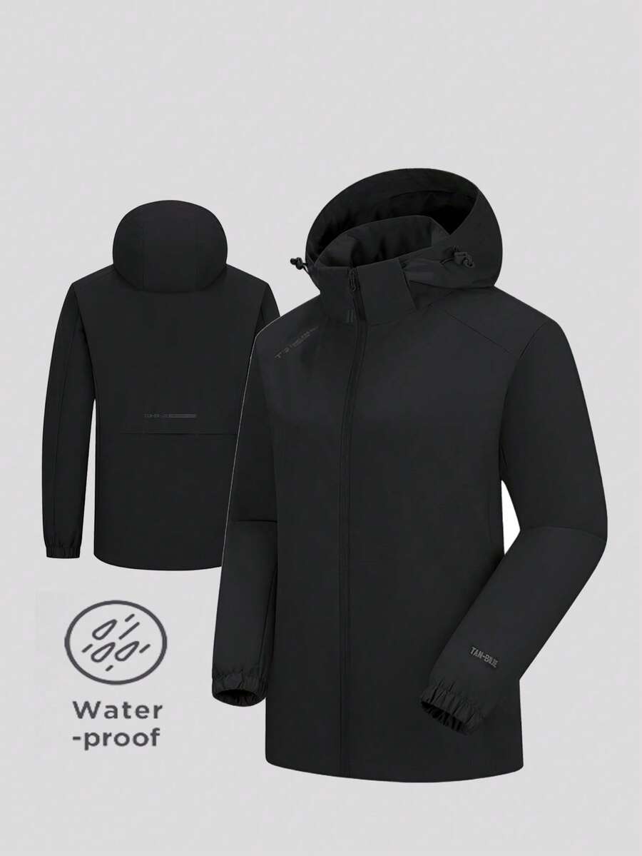 女士Winbreaker软壳雨衣，带帽，防水，防风，轻便，保暖，适合徒步旅行、露营 - 黑色 - 查看 1