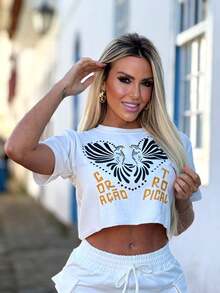 Women's Cropped Top And Shorts Set - White - View 3