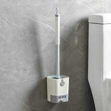 1 套 - 优质壁挂式马桶刷套装 - 耐用长柄，柔韧刷毛，清洁彻底，节省空间的设计，带支架 - 完整的浴室清洁解决方案，适合狭小空间