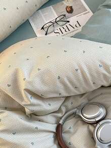 3pcs 100% Polyester Vintage Striped Heart Print Duvet Cover Set, 2 Pillow Shams + 1 Duvet Cover (No Bed Sheet) - Multicolor - View 5