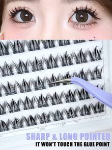 100pcs/Pack Glue-Free Removable Individual Eyelash Clusters, C 0.07 Natural Makeup Effect, DIY Eyelash Extension, False Eyelashes, Natural Cluster, Cosplay Eyelashes, 10 Rows Wearing, Glue-Free Eyelash, Natural Lengthening False Eyelash Clusters, Women Eye Makeup, Party, Club, Makeup Tools - 黑色 - 查看 6