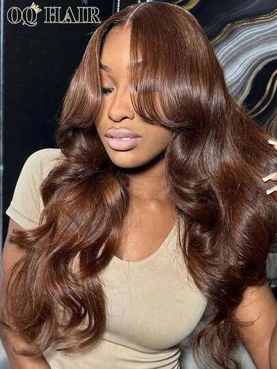 OQ Parrucca a onda morbida senza colla, colore marrone, cochiusura lampoip a zig-zag e pizzo trasparente frontale 7x5 pollici, lunghezza 16-28 pollici, densità 180%, capelli umani veri con attaccatura dei capelli pre-sfoltita, look elegante, parrucca frontale in capelli umani, parrucca in capelli umani indossabile e senza colla, con regali gratuiti e spedizione gratuita, adatta per Ognissantii Halloween, viaggi, stile Y2K, vacanze per le donne