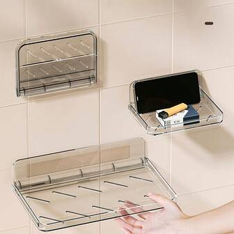 Space-Saving Clear Plastic Wall Shelves For Bathroom - Foldable, No-Drill Hanging Organizer With Multiple Tiers For Toiletries, Phone, And Toilet Paper, Bathroom Storage Solution|Modern Wall Shelf|Durable Plastic Shelf, Bathroom Organizer Shelves