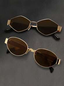 1/2/4 Pcs Of Women's Metal Frame Oval/Polygonal Fashion Glasses, Suitable For Daily Use And Outdoor Activities