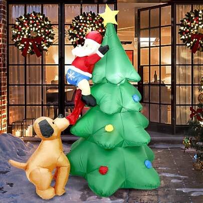 Christmas Inflatable Dog Pulling The Old Man, The Old Man Climbing A Tree, The Old Man Riding A Polar Bear, Christmas Door With Built-In LED Lights, Courtyard Decoration, Inflatable Christmas Garden Lawn Decoration