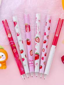 12 Stücke Cartoon Erdbeermuster Gelschreiber mit Rückzugsfunktion, Donut Duft, glatte Schreibweise, kein Tintenversagen, verschiedene Farben, Bürobedarf, Schülerbedarf, Schreibwaren, Prüfungsbedarf, kleine Trophäenpreise, kleine Schülerpreise (Zufallslieferung)
