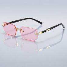 奢华无框矩形渐变镜片男女通用时尚眼镜，金属镜框，设计师品牌时尚眼镜，夏季柔和色调，优雅美学，度假装扮，热带海滩度假风，经典摩托车驾驶眼镜，男士时尚眼镜 - 101 - 查看 10