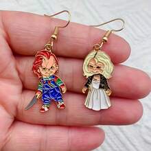 2pcs New Halloween Enamel Earrings Christmas Night Horror Movie Cartoon Character Asymmetric Earrings For Women Jewelry Wholesale, New Earrings For Women, Large Silvery And Black Mixed Earrings, Light Weight Big Earrings, Vintage Clip On Earrings Women, Dangling Hanging Cute Earrings, Geometric Dangle Earrings, Long Beaded Earrings, Earrings Dangling,  Style Earrings For Women, Vintage Golden Earrings For Women, Holiday Earrings, Costume Jewelry, Asymmetric Design, - 2 chiếc - Xem 3