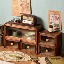 1pc Elegant Wooden Vintage Cabinet Featuring Glass Door Panel And Drawer For Stylish Cosmetics And Miscellaneous Storage, Perfect For Valentine's Day Gifts, Home Decor, And Organizing Essentials For The Festive Season, Ideal For Christmas, Thanksgiving, And New Year Celebrations - Coffee Brown - View 12