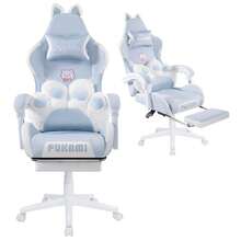Cute Gaming Chair With Cat Ears & Cat Paw Lumbar Support, Ergonomic Reclining PC Chair, With Footrest, Headrest & Adjustable Features,Halloween Decor - 藍色 - 查看 2
