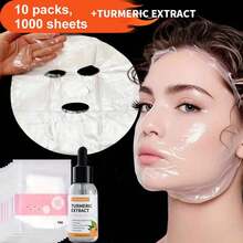 100/300/500 Folhas Descartáveis de Máscara Facial de Plástico + Essência de Cúrcuma, Folhas de Máscara de Preservação Transparente DIY, Folhas de Máscara Transparente Ultrafina de Bloqueio de Umidade para Salões, Cuidados Faciais, Hidratação, Folhas de Máscara de Plástico Descartáveis