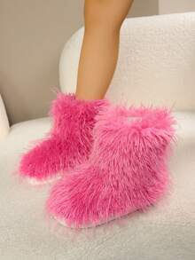 1 Pair Plus Size 36-43 Tie-Dye Christmas Solid Color Y2K Party Punk Fashion Cute Faux Fur Patchwork Faux Fur Lined Thigh High Boots, Warm For Home, Holiday, Party In Winter