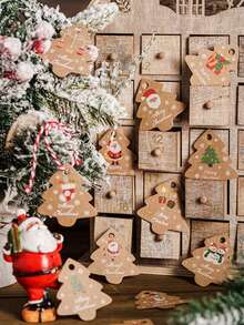 48 szt. Vintage choinka z napisem graficznym do pakowania prezentów ze sznurkami, papierowa etykieta dekoracyjna z motywem Świętego Mikołaja i bałwana na świąteczne upominki - Wielokolorowe - Zobacz 4