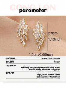 1pair Luxury Flower Cubic Dangle Earrings For Women Bridal Wedding Jewelry Gift For Female Girlfriend Valentine's Day Accessories - Golden - View 5