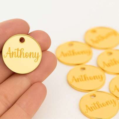 Kit de Tags Personalizadas com Nome em Acrílico Espelhado – Etiquetas Decorativas Redondas – Aplique Exclusivo