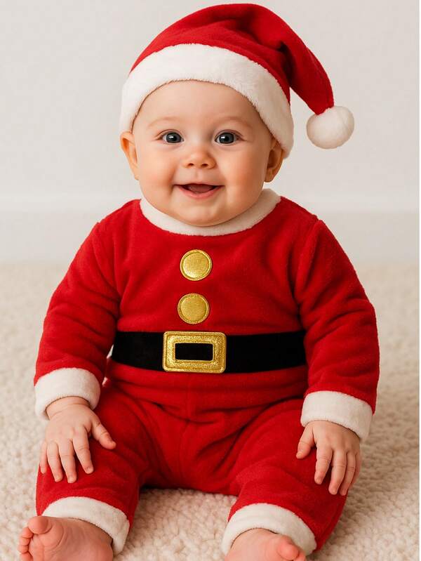 Baby Kisses Mameluco para bebe bordado con gorro Santa Claus