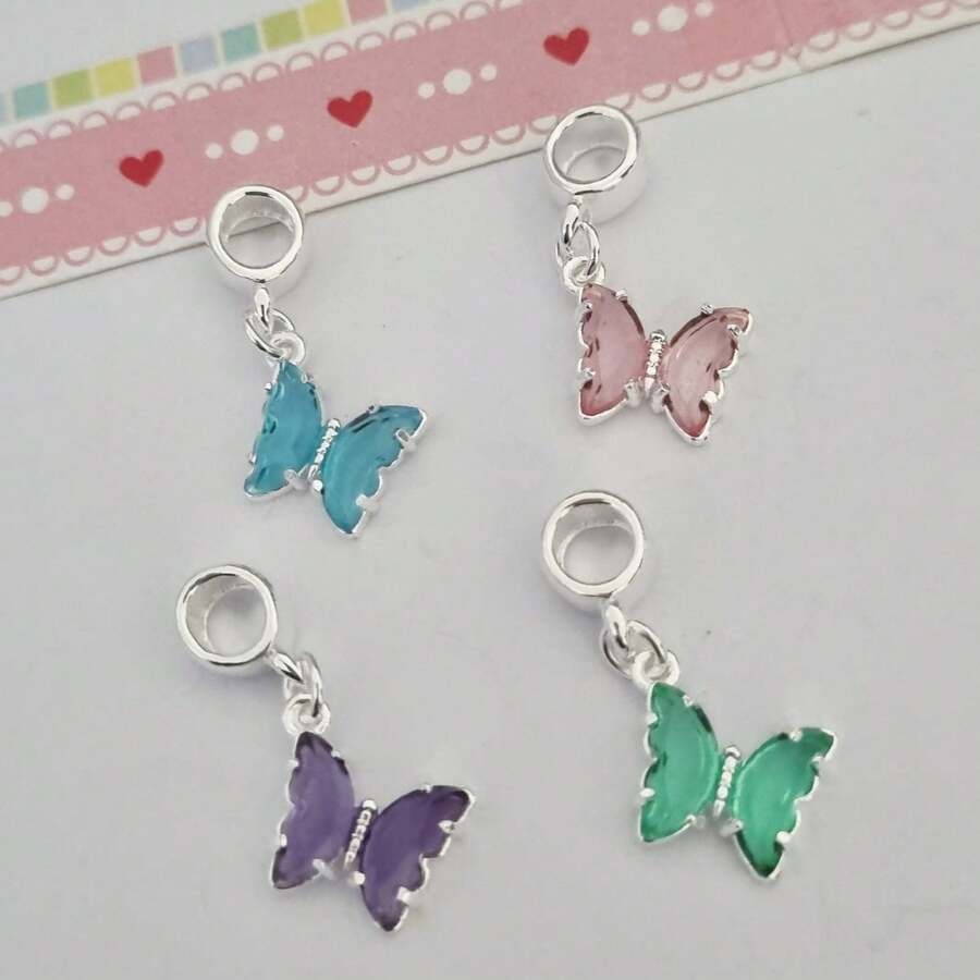 Silver Plated Colorful Studded Butterfly Charm - Aquarium - View 1